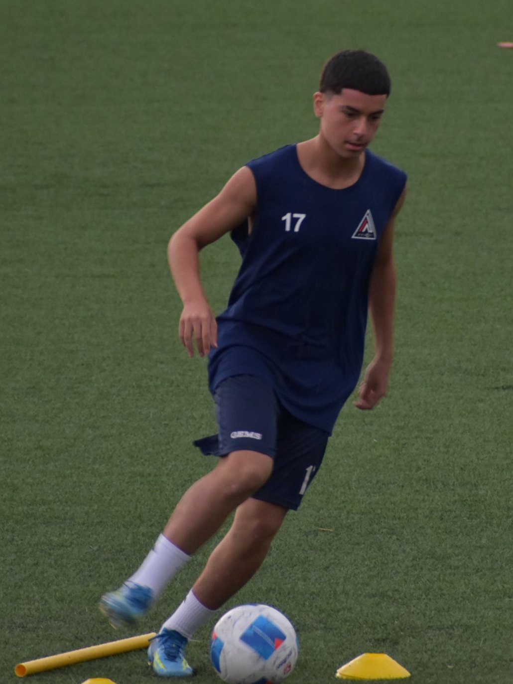 Nico driving the ball in first-team training